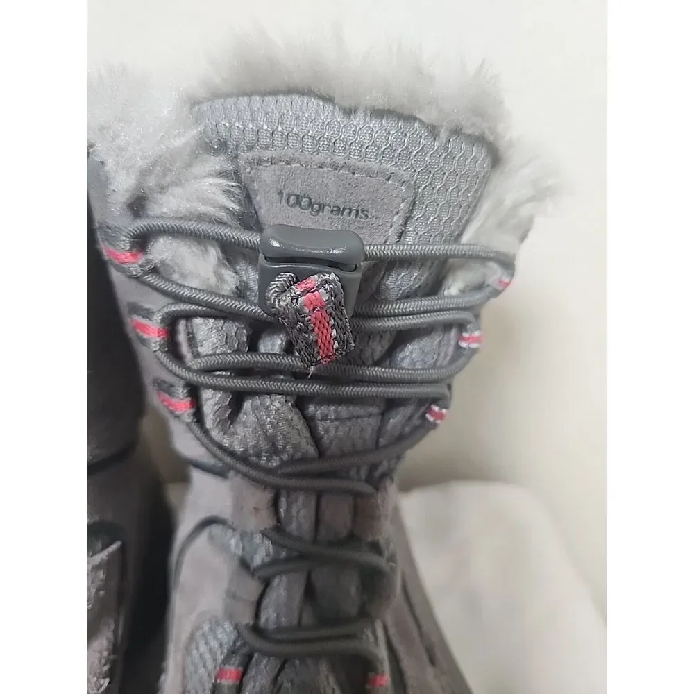 Girl's Columbia Gray Pink Snow Boots‎ Size 3 Waterproof Sledding Winter Faux Fur